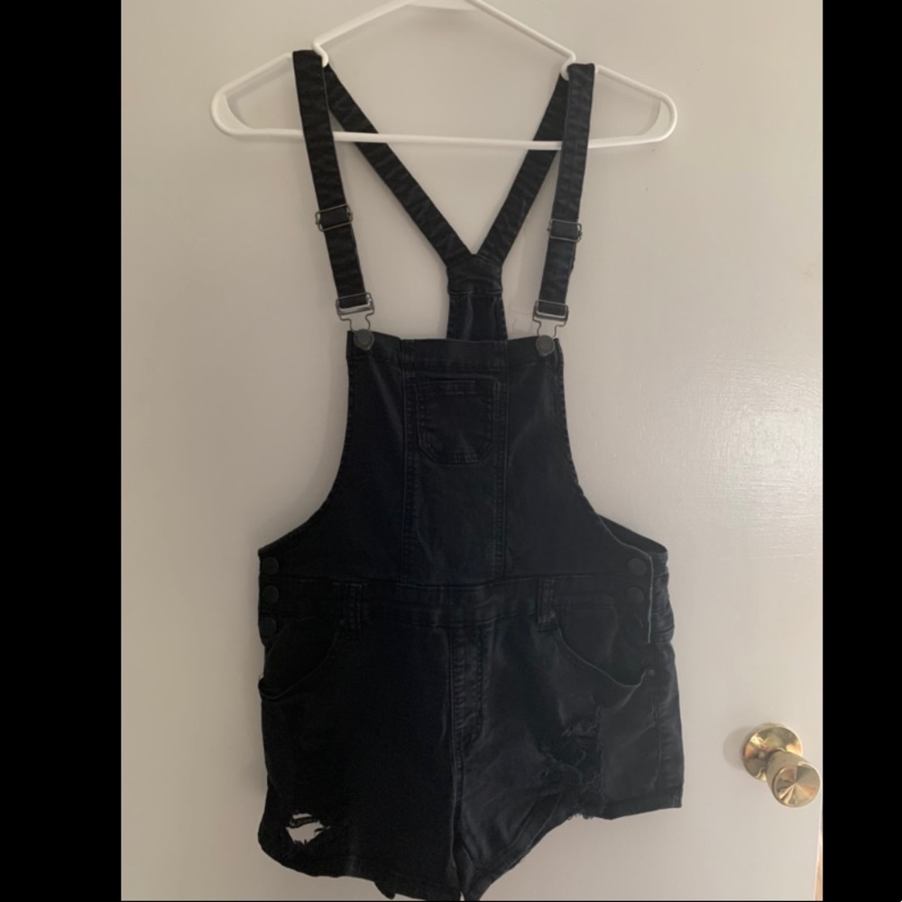 Black Denim Overall Shorts